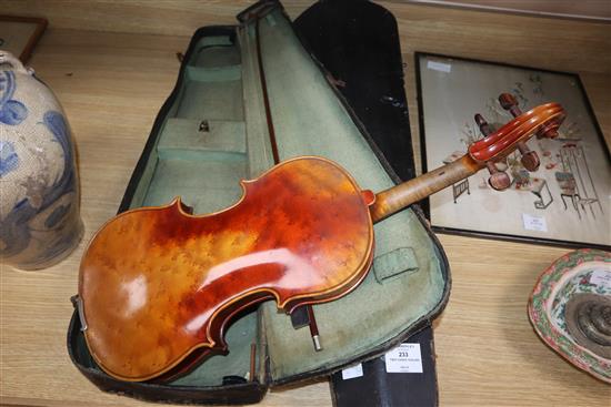 Two cased violins, one by Louis Fricot, Poussay dated 1935?,